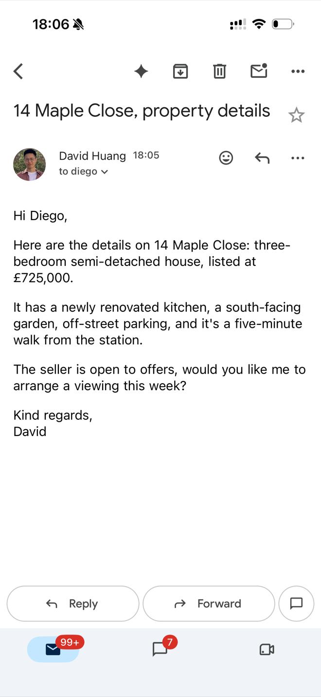 The email itself, as it landed.