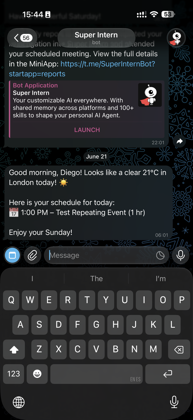 The morning brief arriving in Telegram.
